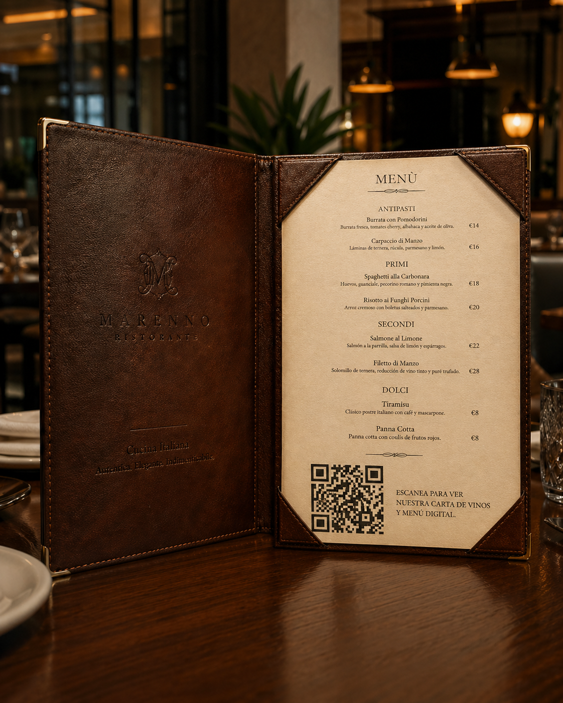 Ejemplo de QR por plato en carta física